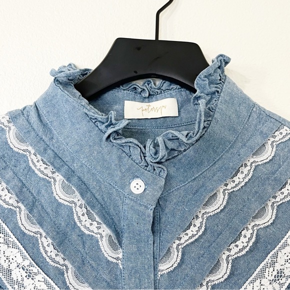 Petersyn Blue Button Down Shirt with White Lace - Picture 3 of 5
